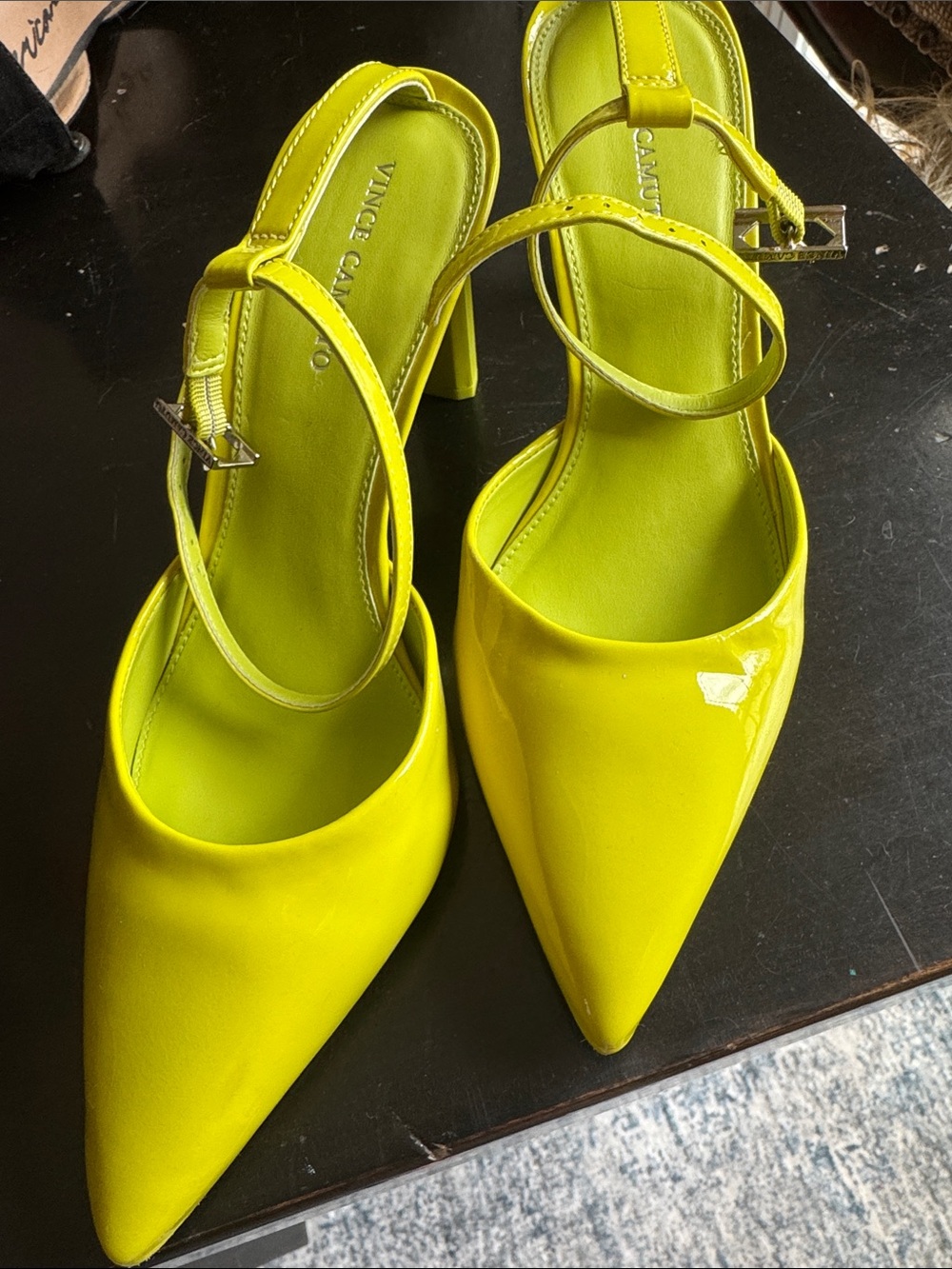 Vince Camuto Neon Yellow Pointed Toe Slingback Heels